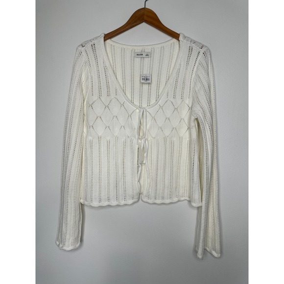 Hollister Sweaters - New Hollister White Pointelle Knit Tie Front Cardigan Sweater Large